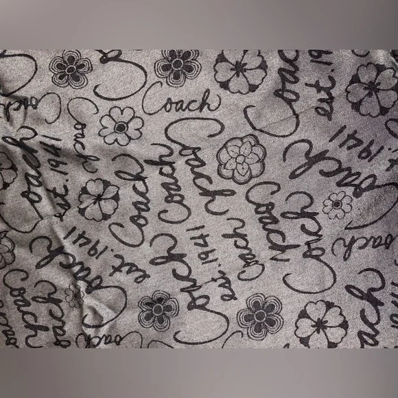 Coach Gray Script Logo Floral Wool Silk Wrap Scarf - Picture 10 of 10
